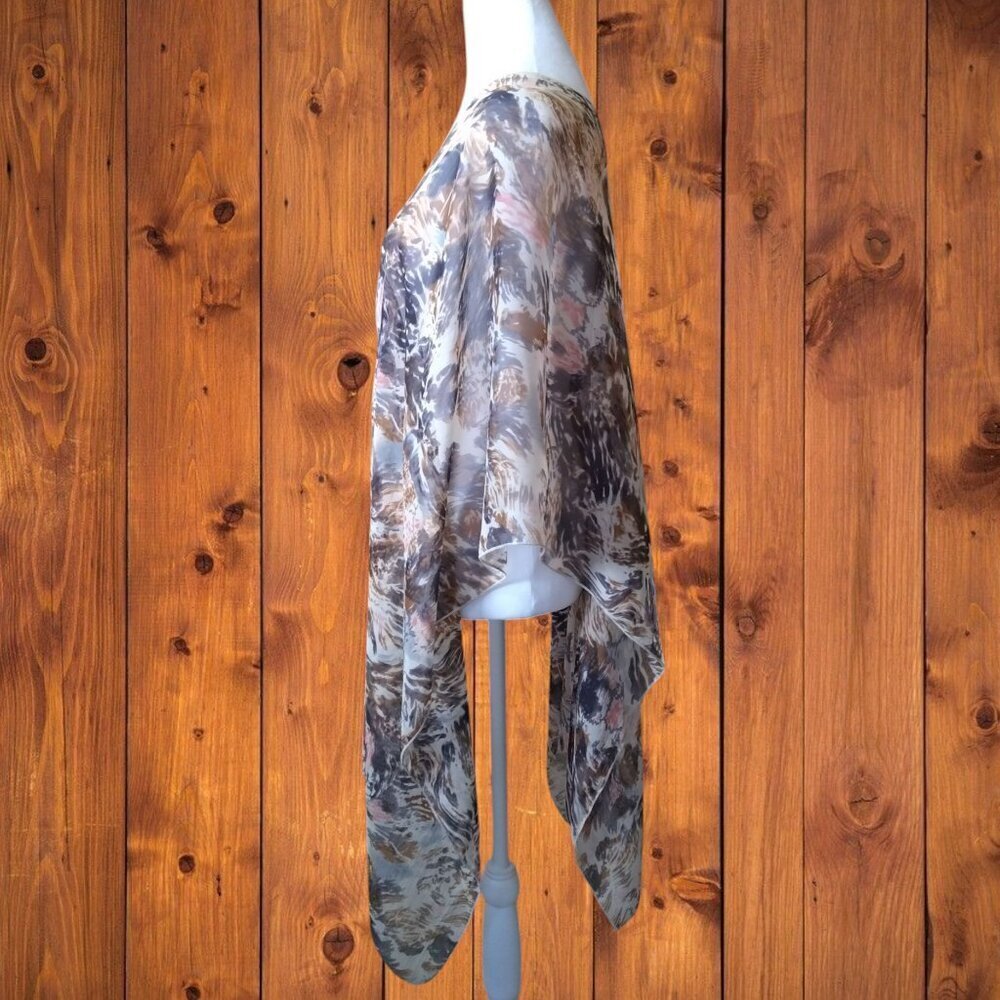 Sheer Floral Geometric Lightweight Cover Up Boho Button Accent - Picture 4 of 6